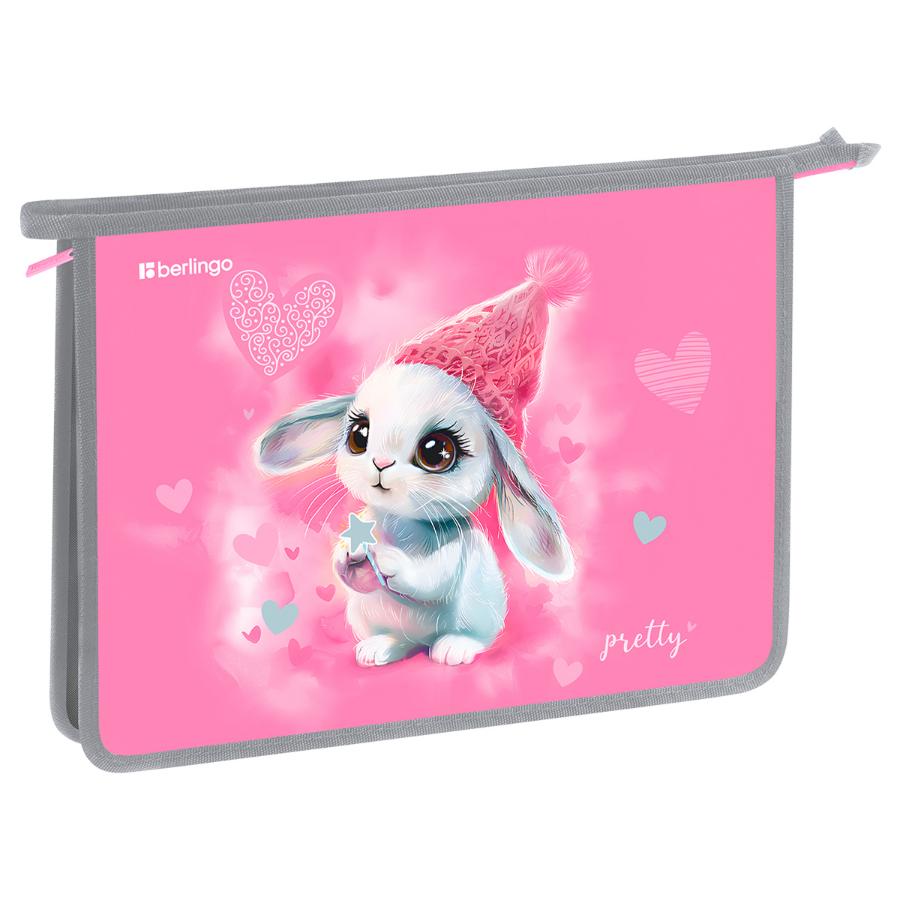Папка для тетрадей А4 молния сверху "Dreamy Bunny", 1 отделение, пластик, Berlingo