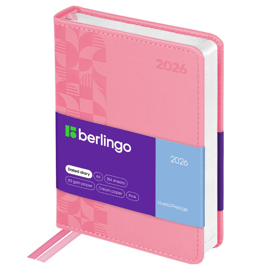 Ежедневник А6 176 л. 2026г, Berlingo "Vivella Prestige", кожзам, розовый