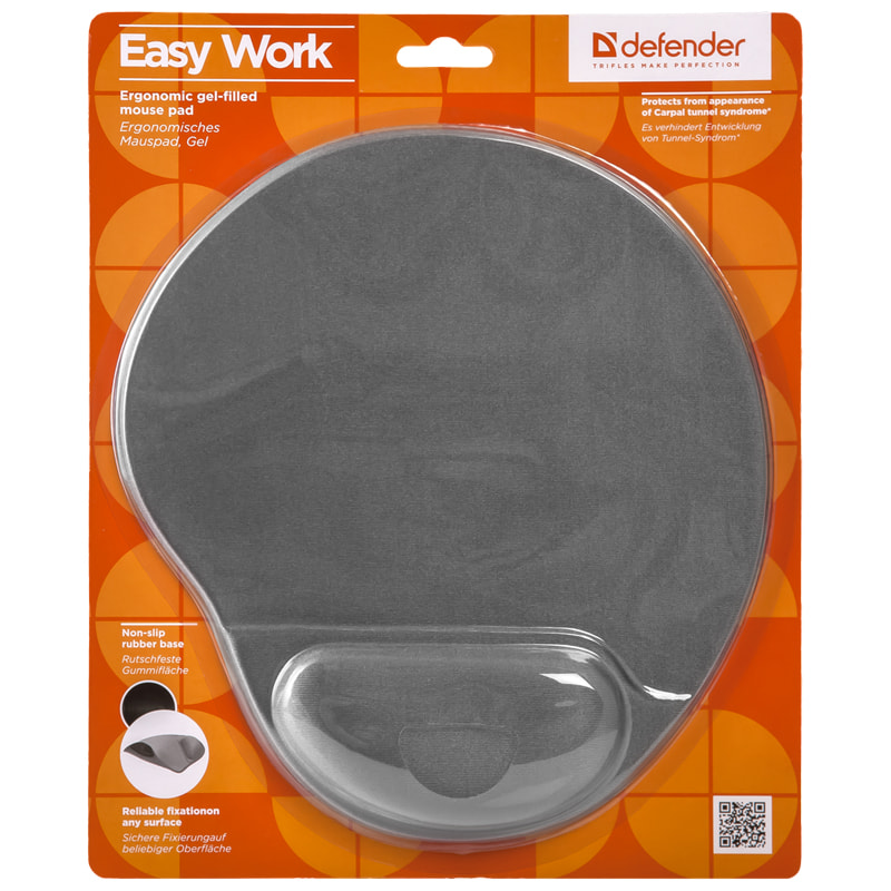 Коврик для мыши Defender EasyWork, серый, гелевая подушка, тканевое покрытие