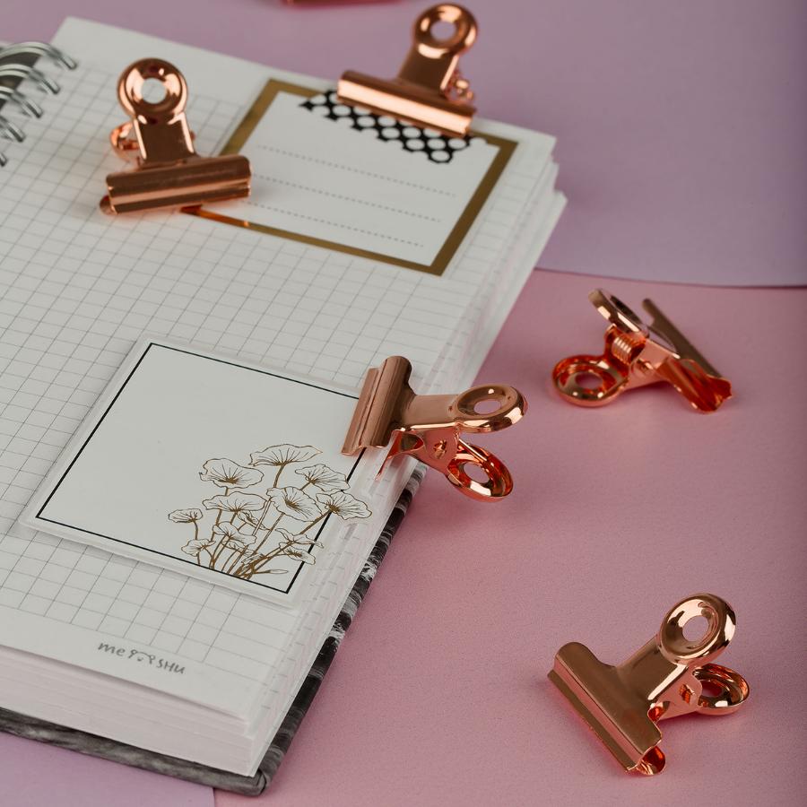 Зажим для бумаг 25 мм, MESHU "Rose Gold", 6 шт