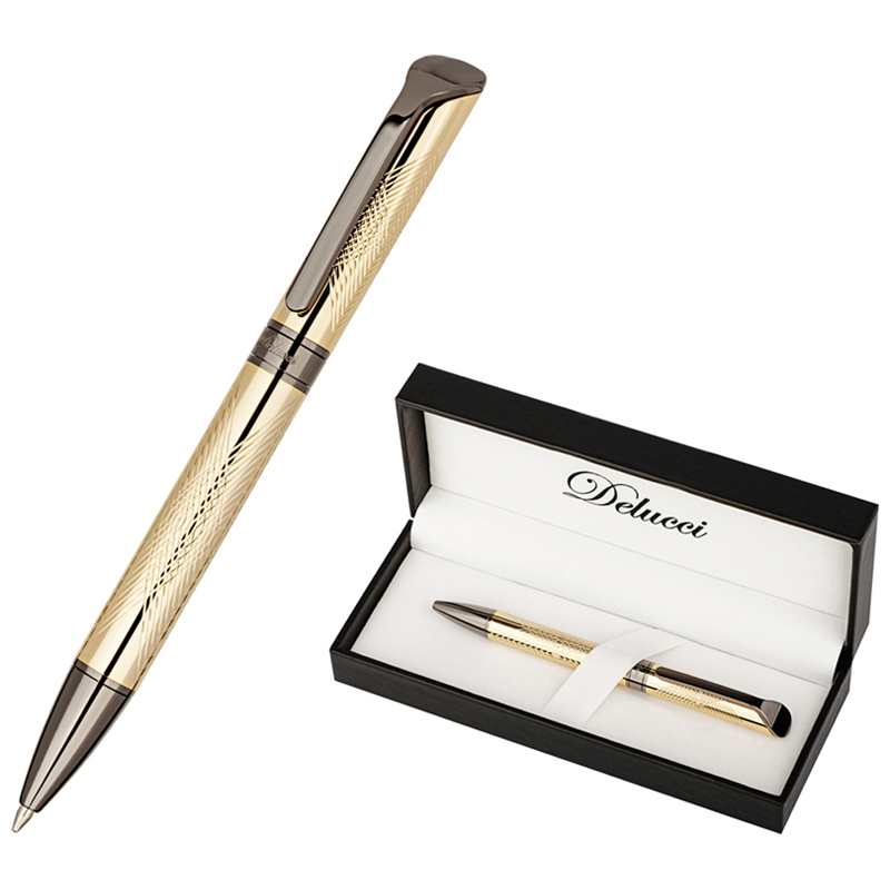 Ручка шариковая DELUCCI "Completo" 1,0 мм, корпус золотой, в подар.кор, синяя
