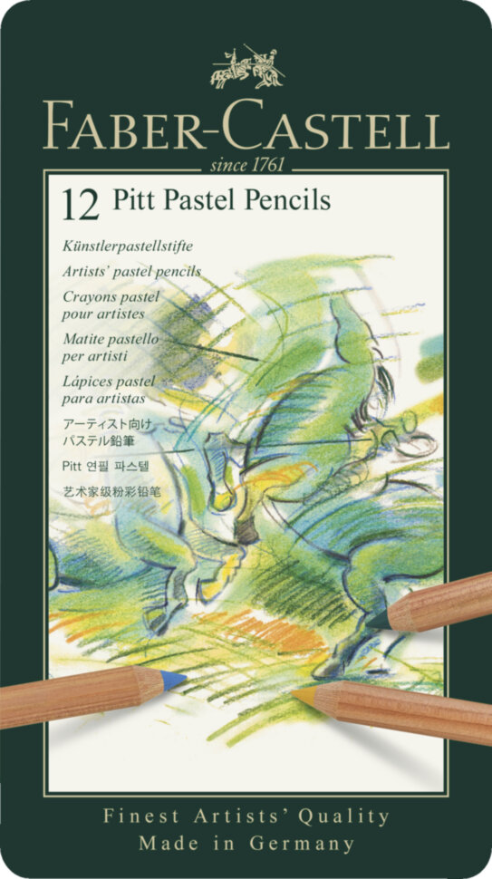 Карандаши 12 цветов пастельных Faber-Castell акварельные, металлическая коробка