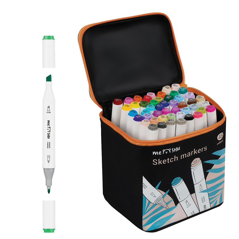 Набор маркеров для скетчинга MESHU, 48 цветов, 2-6 мм, двусторонние, основные цвета