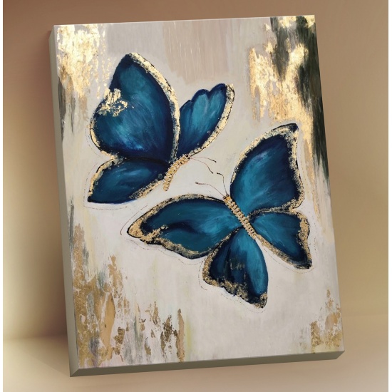 Картина по номерам "Синие бабочки" 40х50 см с поталью