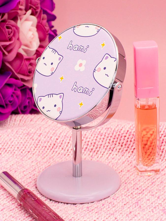 Зеркало косметическое "Котик Hami", на подставке фиолетовое