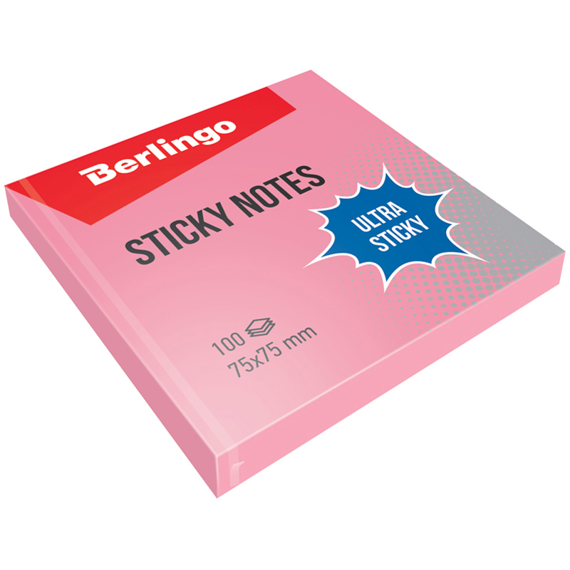 Бумага с липким слоем Berlingo 75х75 мм 100 л,  розовая