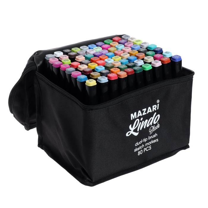 Набор маркеров для скетчинга LINDO BLACK, 80 цветов, 1, 1-6,2 мм, двусторонние, чехол