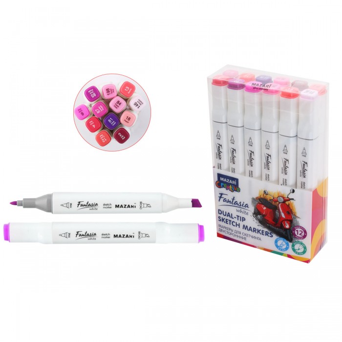 Набор маркеров для скетчинга Fantasia Berries colors, 12 цветов, 2.5-6,2 мм, двусторонние