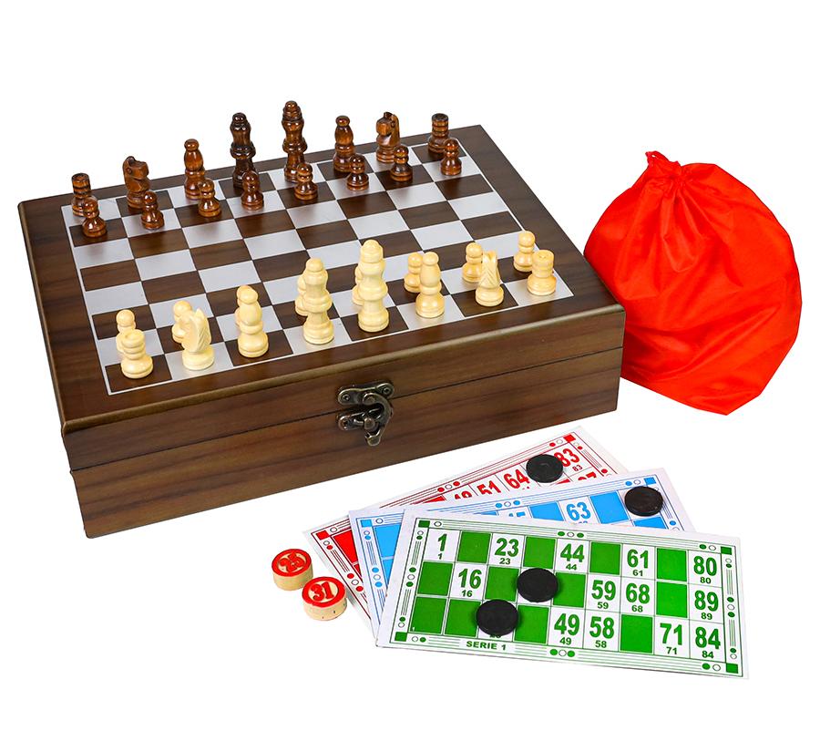 Комплект игр 2 в 1 в деревянном футляре (русское лото, шахматы), 26х19х7 см 