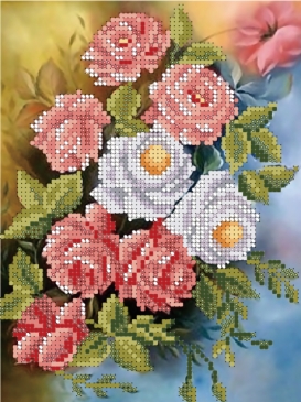 Набор для вышивания бисером "Белые и красные розы", 19х25 см