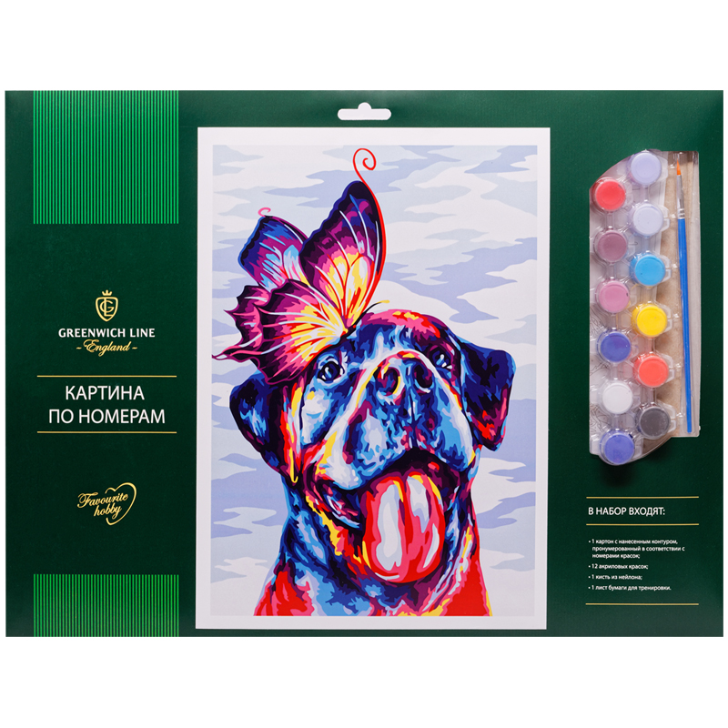 Картина по номерам Greenwich Line "Пес и бабочка" А3, картон