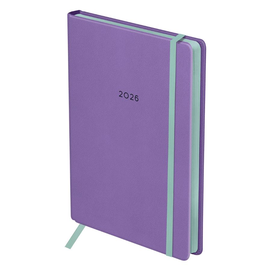 Ежедневник А5 176 л. 2026г, BG "Contrast. Lavender", кожзам, лавандовый, цветной срез, на резинке