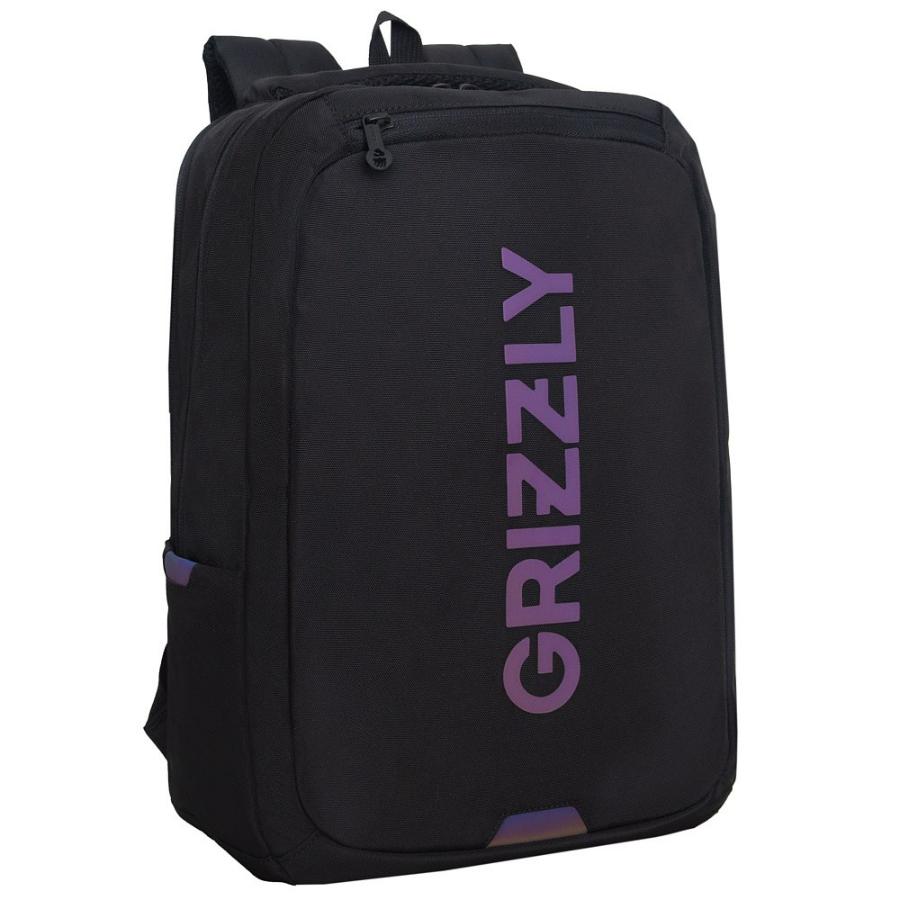 Рюкзак GRIZZLY, 42х29х18 см, черный-черный, голография