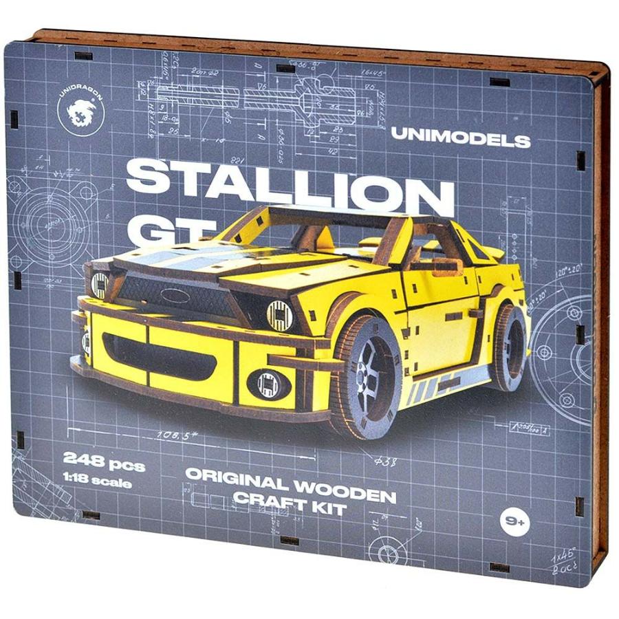 Пазл деревянный 248 шт UNIDRAGON "UniModels Stallion GT желтый"