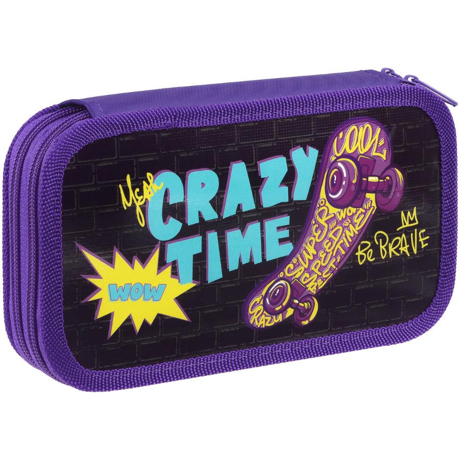 Пенал без наполнения 2 отделения "Crazy time", 19х10,5 см, ArtSpace