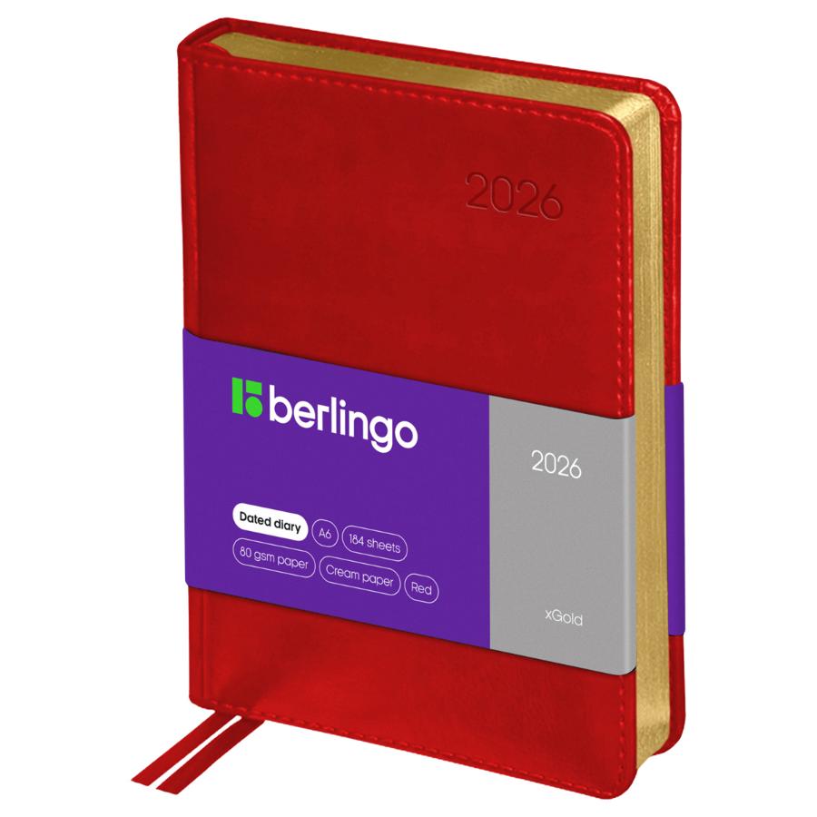 Ежедневник А6 176 л. 2026г, Berlingo "xGold", зол. срез, красный