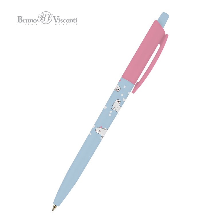 Ручка шариковая автоматическая Bruno Visconti HappyClick "Бельки" 0,5 мм, синяя