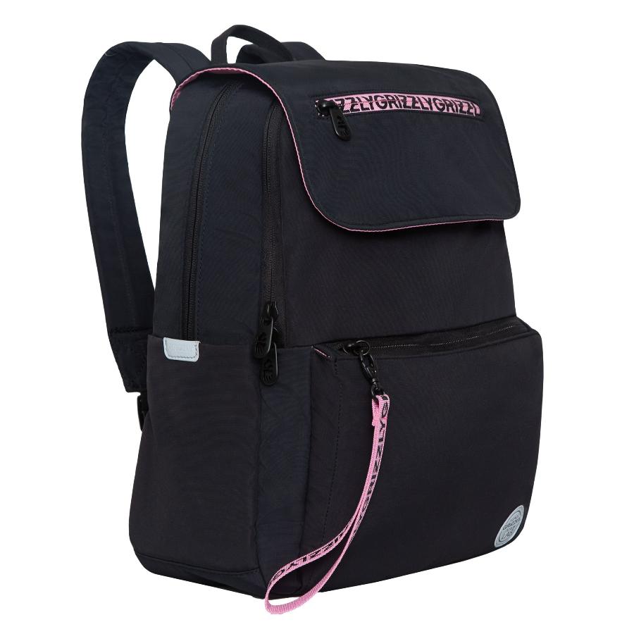 Рюкзак GRIZZLY 33х39х14 см, черный-розовый
