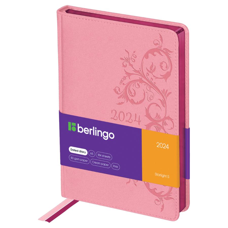 Ежедневник А5 184 л  2024, Berlingo "Starlight S", металлик срез, розовый