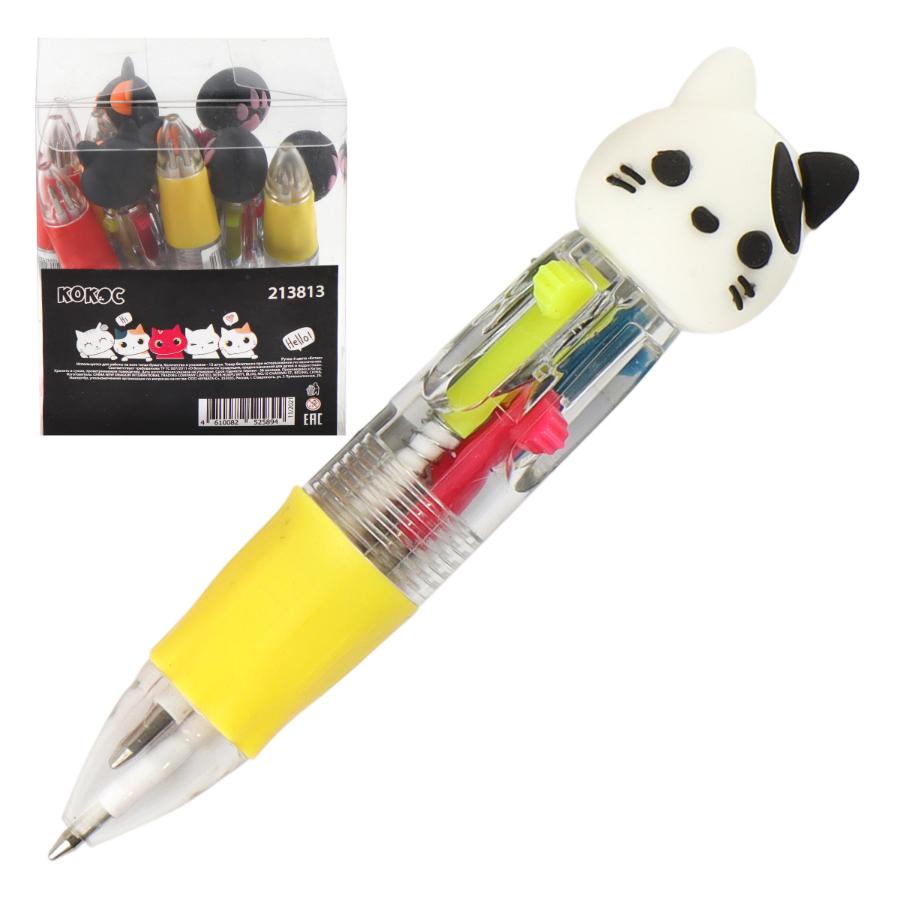 Ручка шариковая автоматическая "Котик", 4 цвета, ассорти