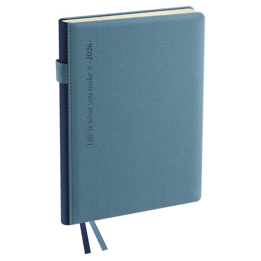 Ежедневник А6 176 л. 2026г, BG "Palm. Steel blue", кожзам, голубой
