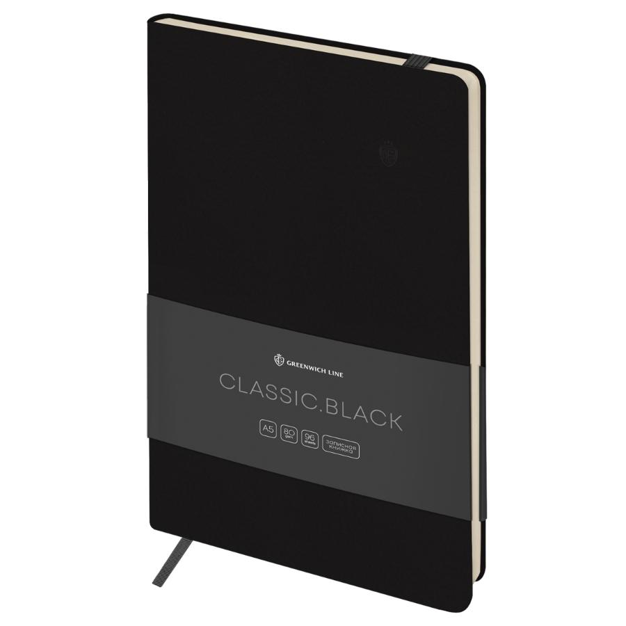 Книжка записная А5 96 л "Classic. Black", кожзам, на резинке