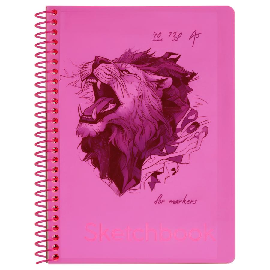 Скетчбук А5 40 л на гребне "Neon. Pink", 120г/м2, для маркеров, пластиковая обл.