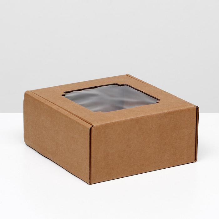 Коробка подарочная складная с окном, крафт, 19х19х9 см