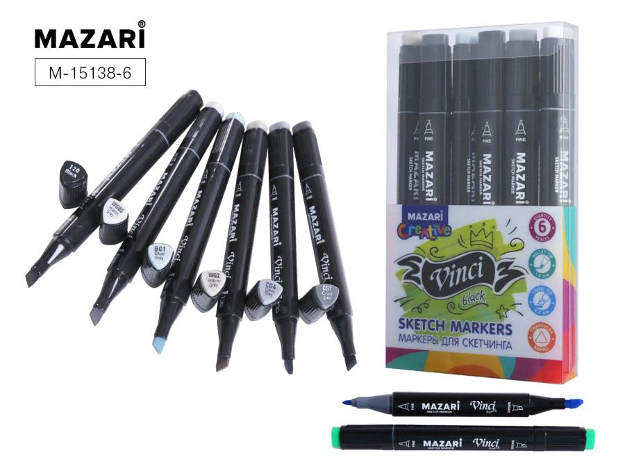 Набор маркеров для скетчинга VINCI, 6 цветов, Grey colors, 1-6,2 мм, двусторонние