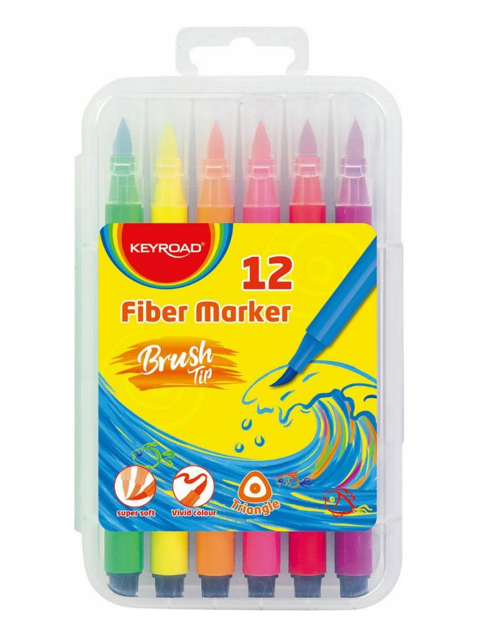 Набор браш-маркеров Keyroad, 12 цветов, пластиковый футляр