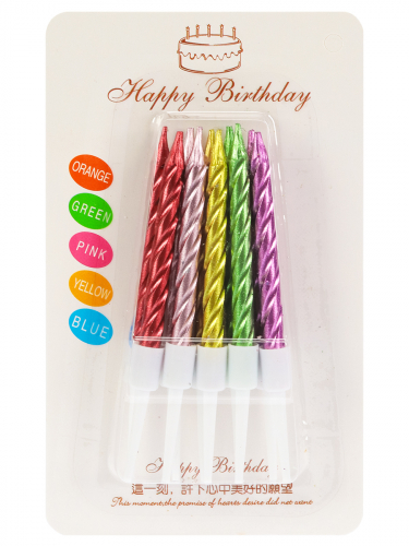 Набор свечей для торта 10 шт, "Счастливый праздник", разноцветные, с держателем 