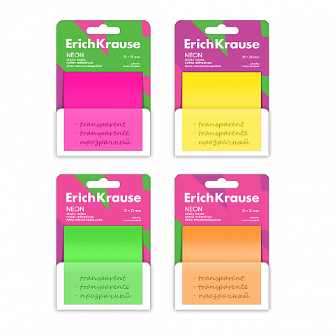 Бумага с липким слоем ErichKrause Neon, 75х75 мм 50 л, ассорти