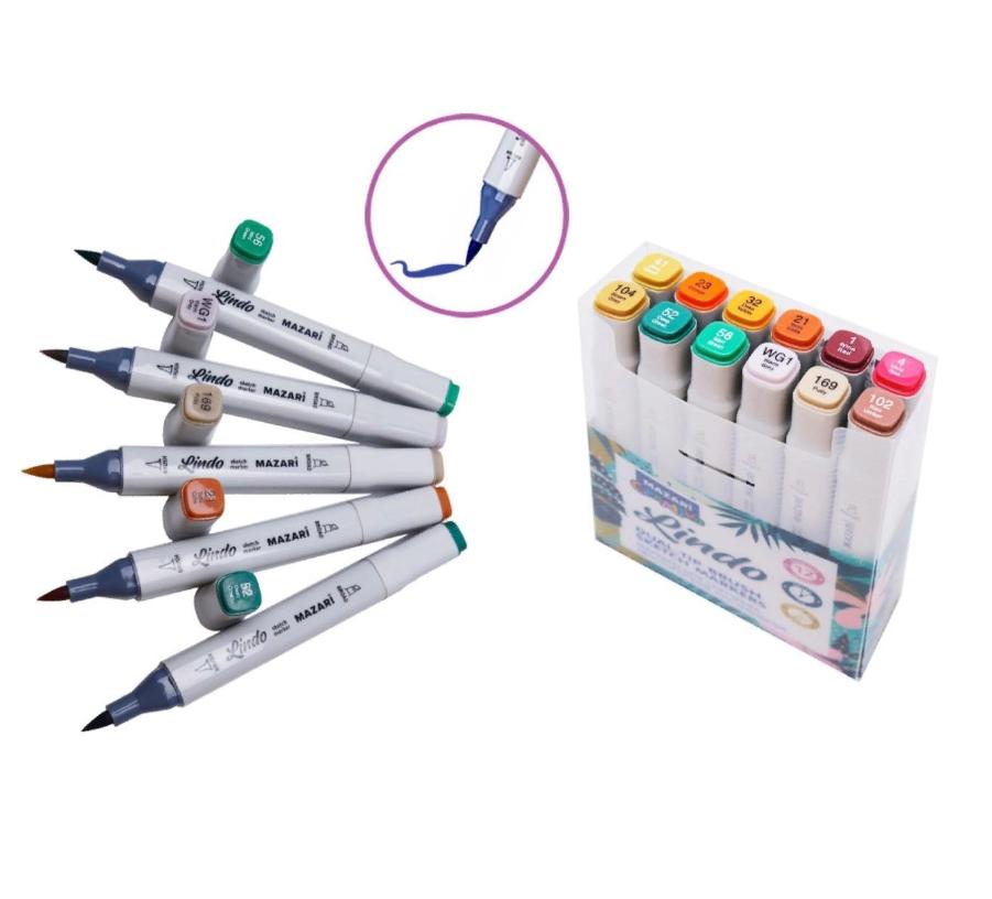 Набор маркеров для скетчинга LINDO, 12 цветов, Forest colors, 1-6,2 мм, двусторонние 