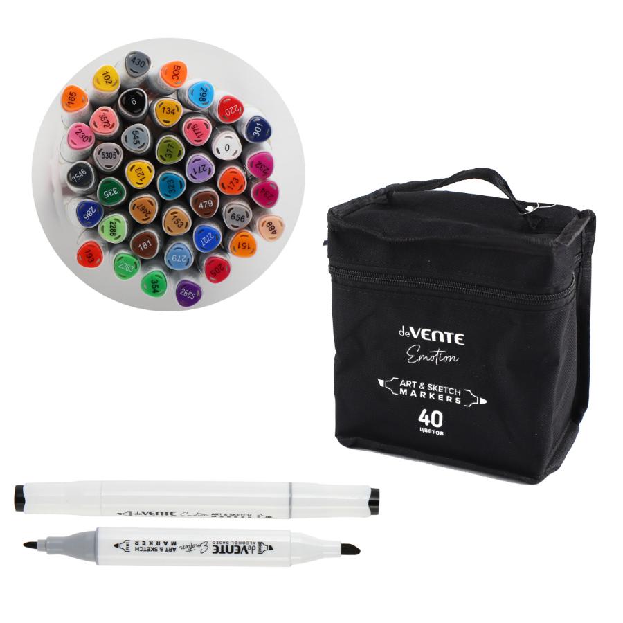 Набор маркеров для скетчинга deVENTE "Emotion", 40 цвета, 1-5 мм, двусторонние, в текстильной сумке