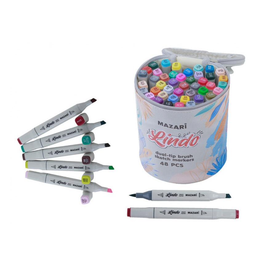 Набор маркеров для скетчинга LINDO, 48 цветов, 1-6,2 мм, двусторонние, ПУ чехол белый