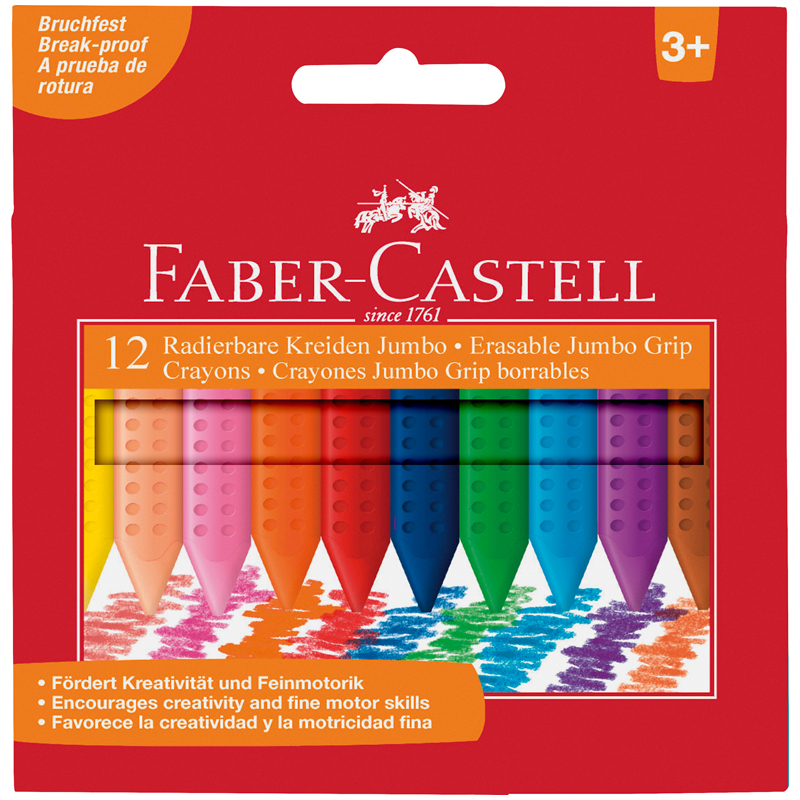 Мелки пластиковые 12 цветов Faber-Castell "Grip Jumbo", трехгранные