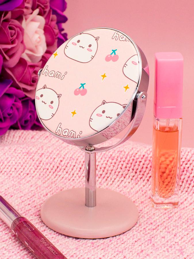 Зеркало косметическое "Котик Hami", на подставке розовое