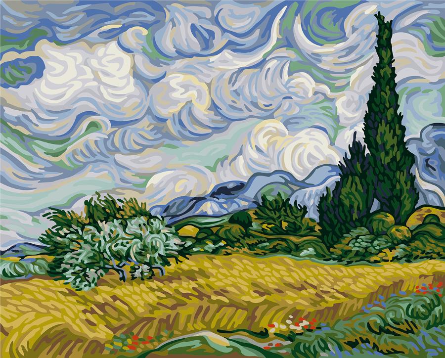 Картина по номерам "Винсент ван Гог, Пшеничное поле с кипарисами", 40х50 см