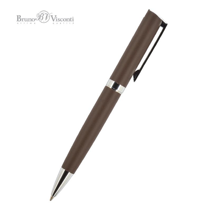 Ручка шариковая Bruno Visconti "MILANO" 1,0 мм синяя, коричневый корпус, черный металлический футляр