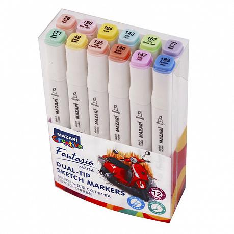 Набор маркеров для скетчинга Fantasia WHITE Pastel colors, 12 цветов, 3-6,2 мм, двусторонние