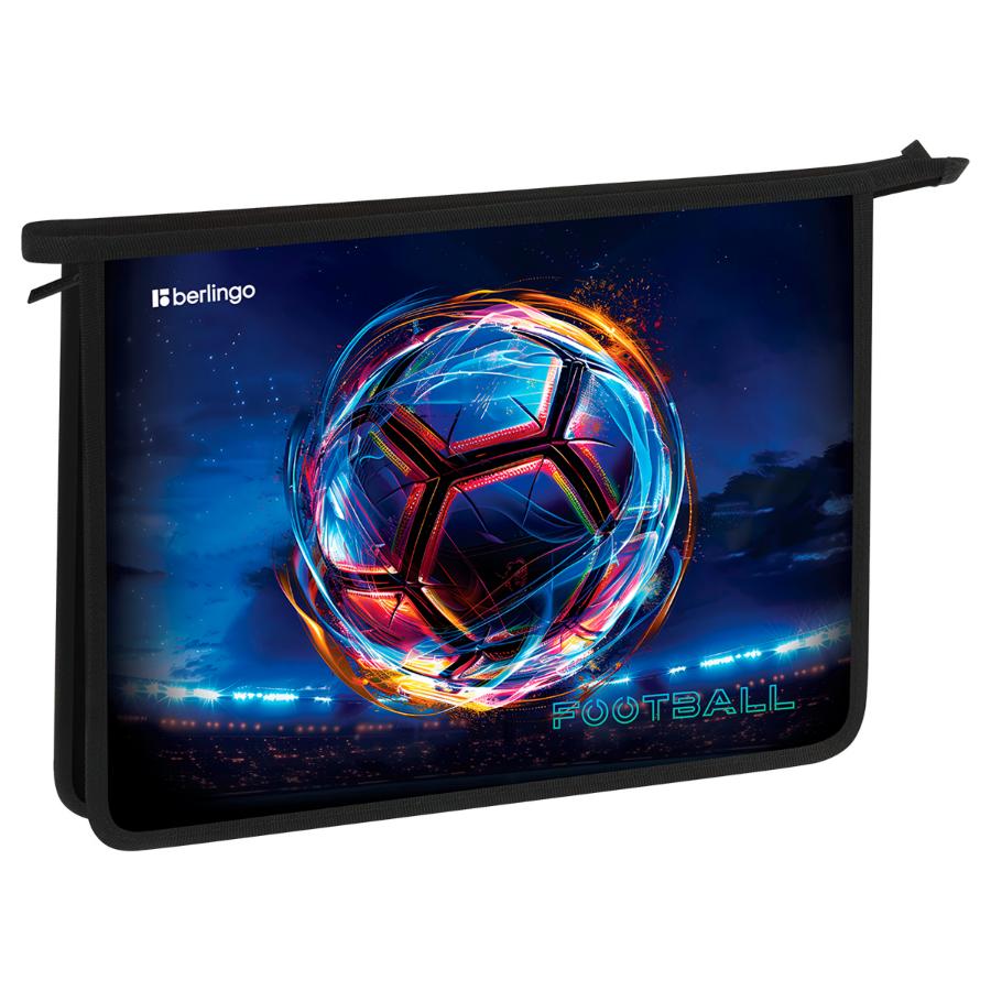 Папка для тетрадей А4 молния сверху "Cyber Football", 1 отделение, пластик, Berlingo