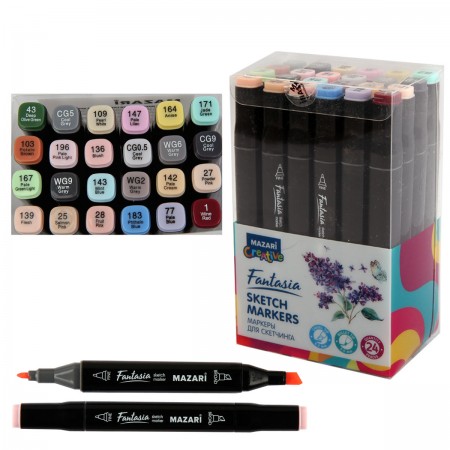 Набор маркеров для скетчинга Fantasia, 24 цвета, серые пастельные цвета, 3-6,2 мм, двусторонние