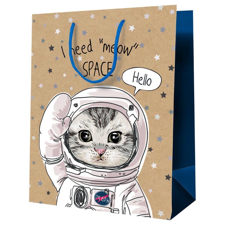 Пакет подарочный 11 х14 х 6,5 см "Космический кот", крафт