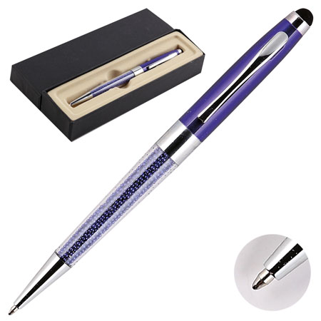 Ручка шариковая корпус синий стилус, футляр КОКОС, синяя