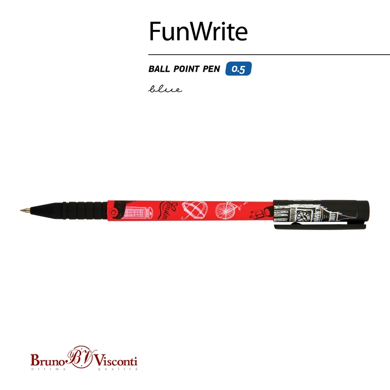 Ручка шариковая Bruno Visconti FunWrite "Лондон"  0,5 мм, синяя 