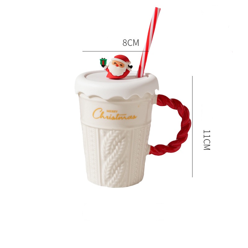 Кружка 400 мл, Новогодняя с трубочкой, белая