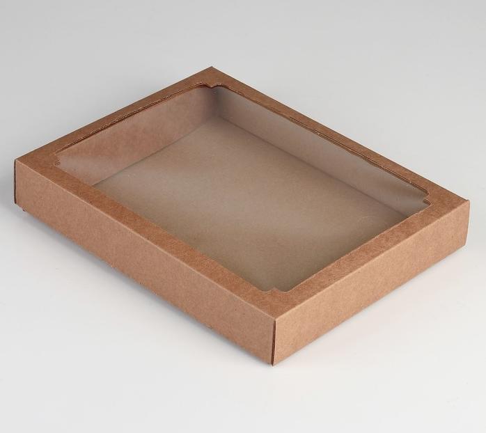 Коробка подарочная складная с окном, бурая, 26х21х4 см