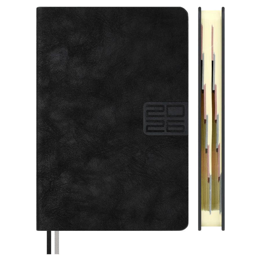 Ежедневник А6+ 176 л  2026, ESCALADA, Тиволи Глосс черный, кожзам