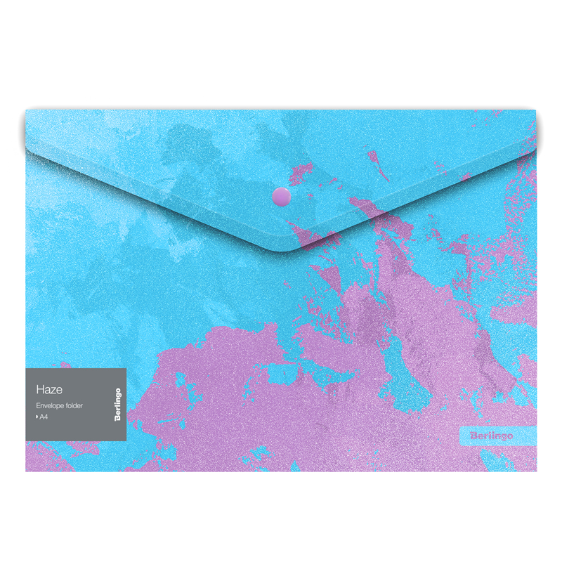 Папка-конверт на кнопке А4 Berlingo "Haze", голубая/сиреневая, с рисунком, глиттер-эффект
