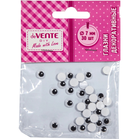 Глазки декоративные "deVENTE" круглые пластиковые, самоклеящиеся, черно-белые, 30шт, 7 мм
